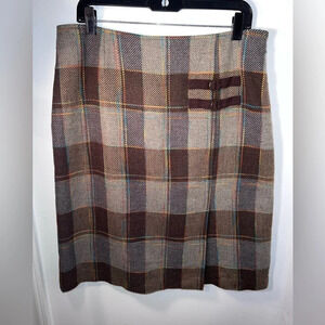 DJ & Company, 14, plaid lined wool blend a-line, midi skirt w/belt accents